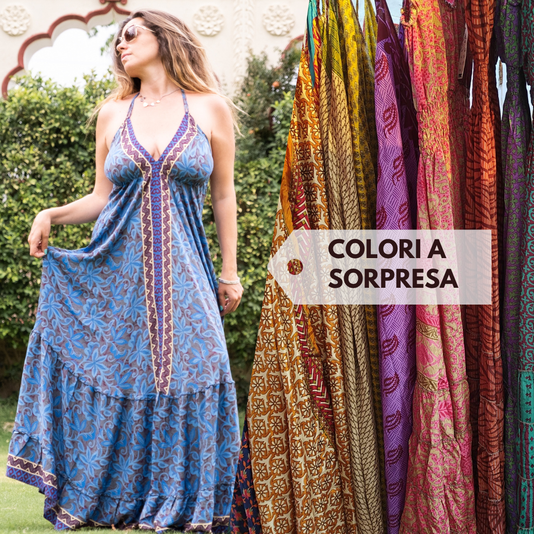 Vestito seta indiana lungo Brinda bohèmien- Colori a sorpresa