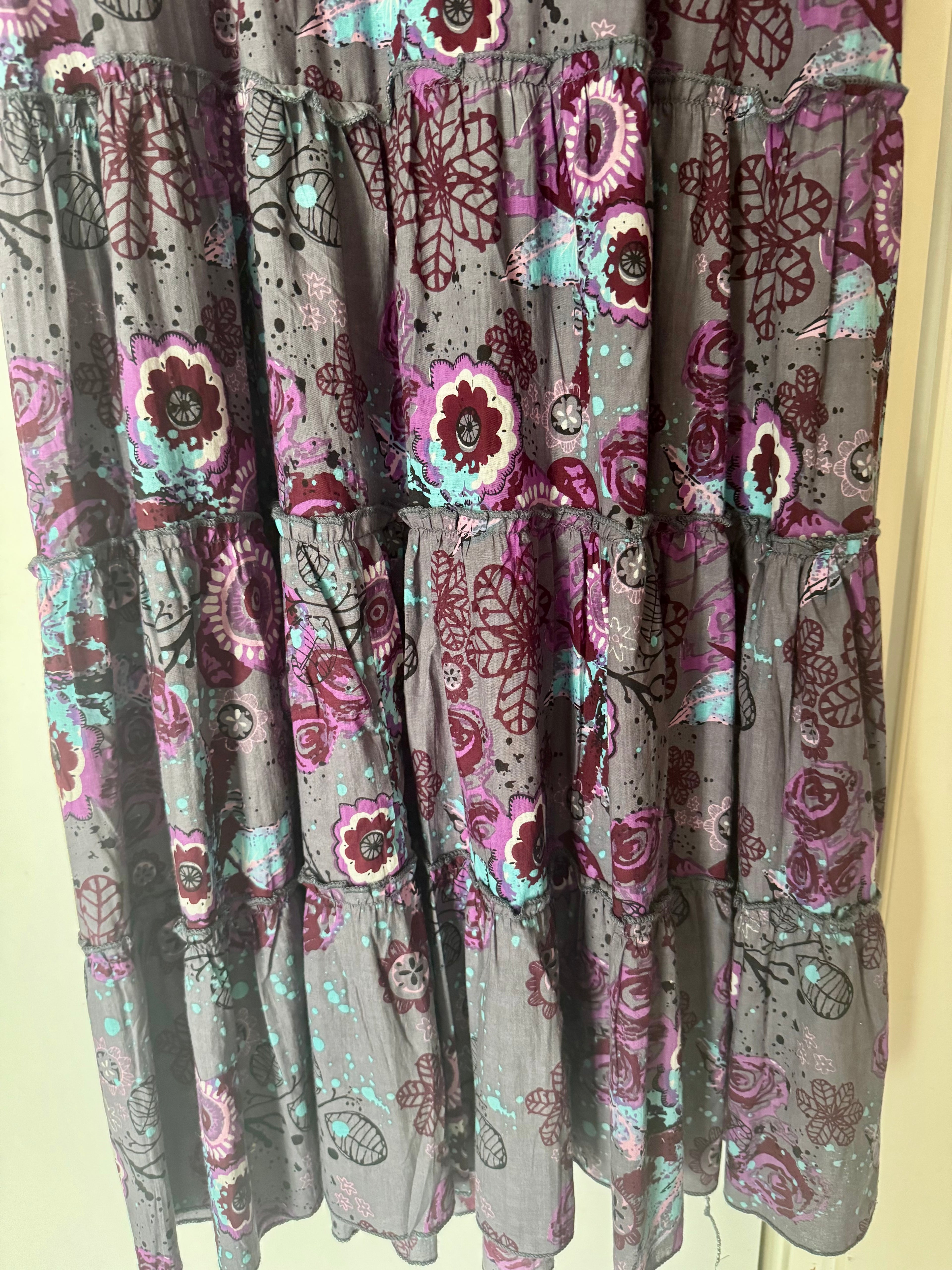 Vestito donna lungo Ganga a balze orizzontali - Lilla fiorato Namastemood