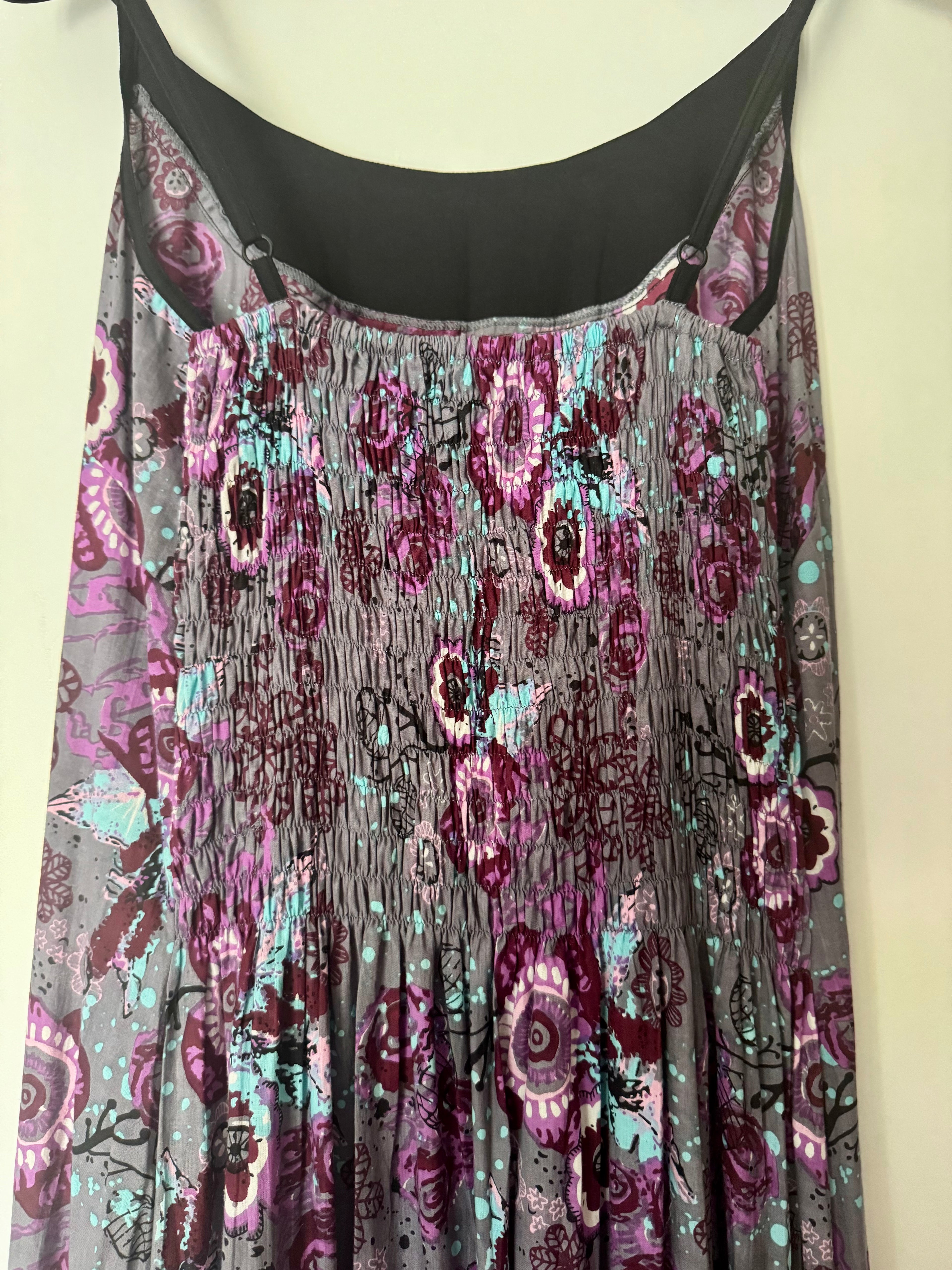 Vestito donna lungo Ganga a balze orizzontali - Lilla fiorato Namastemood