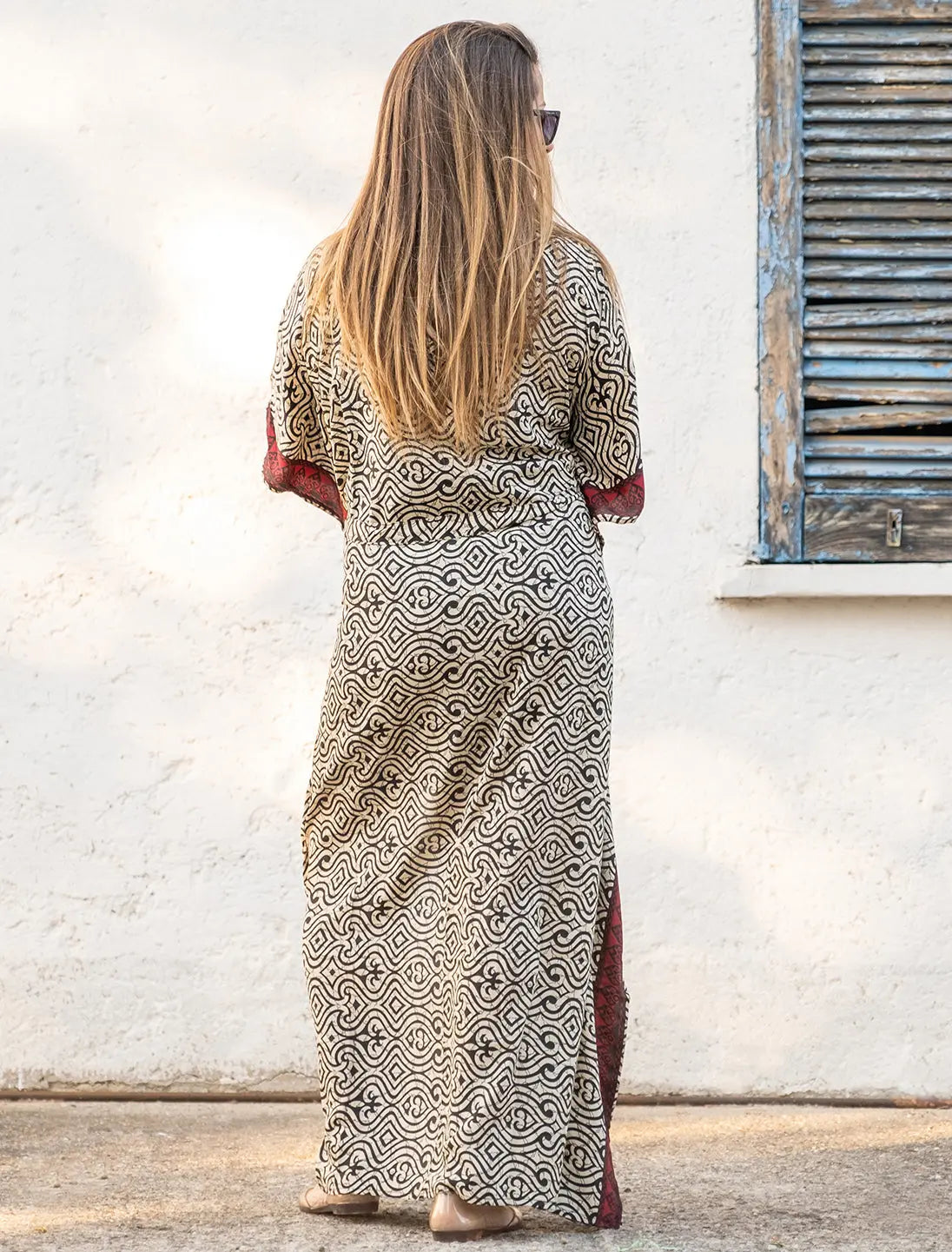 Kimono donna lungo Mohini in seta indiana - Picche nero Namastemood