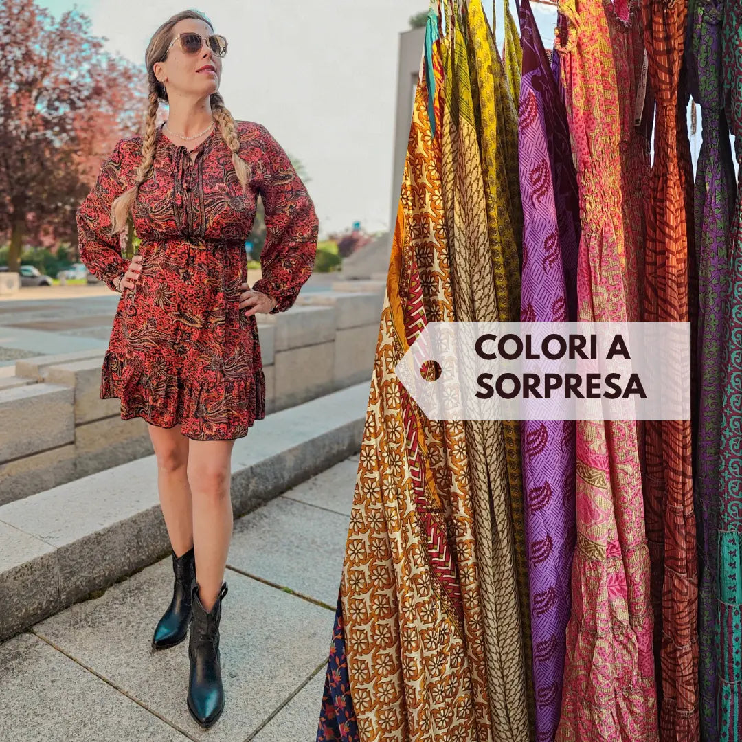 Vestito corto e maniche lunghe Shilpa in seta indiana - Colori a sorpresa Namastemood