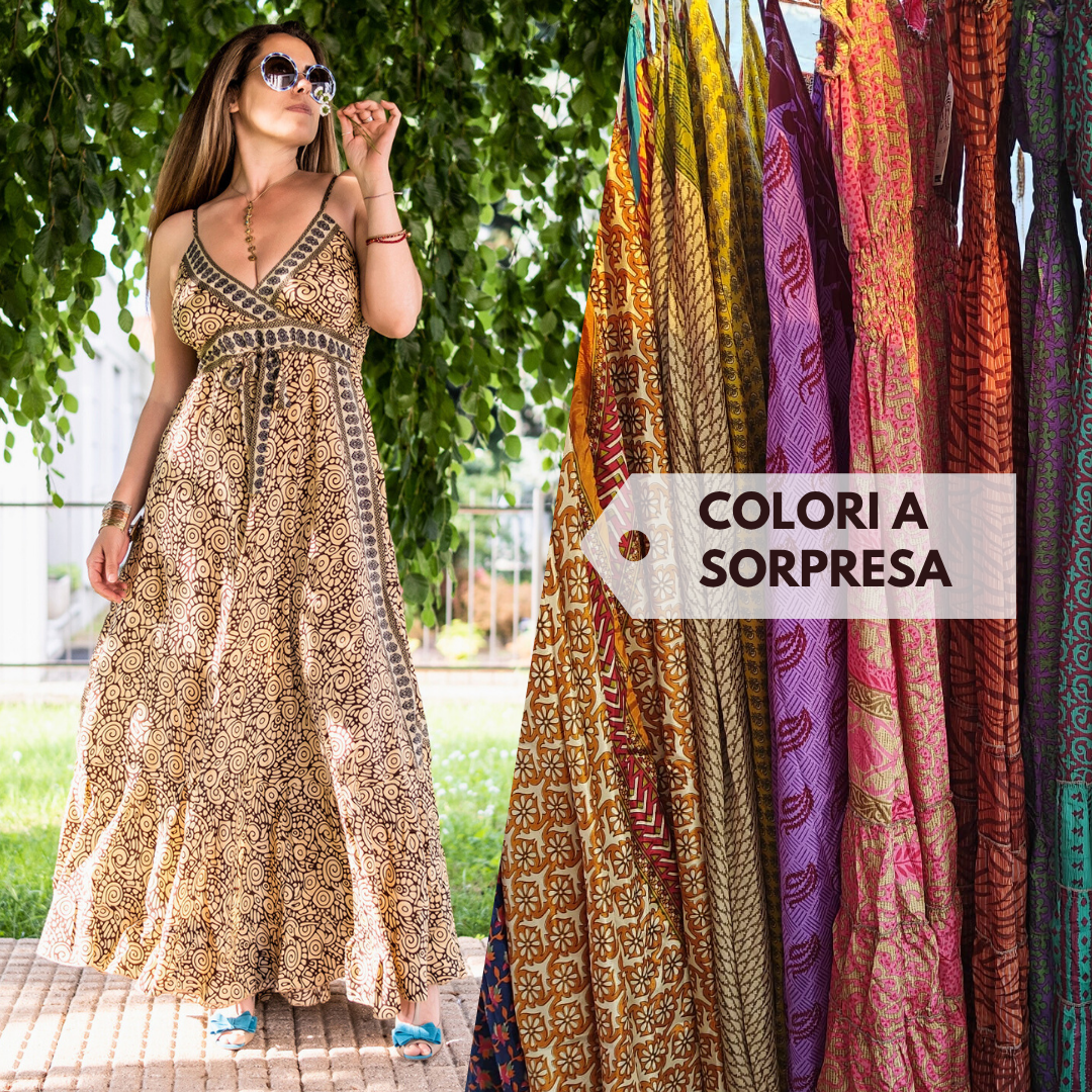 Vestito seta indiana lungo Lali romantico - Colori a sorpresa