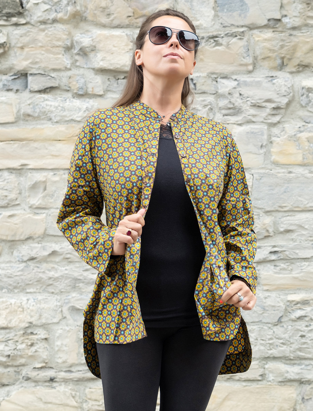 Camicia donna coreana Yashila - Marrone girasoli Namastemood