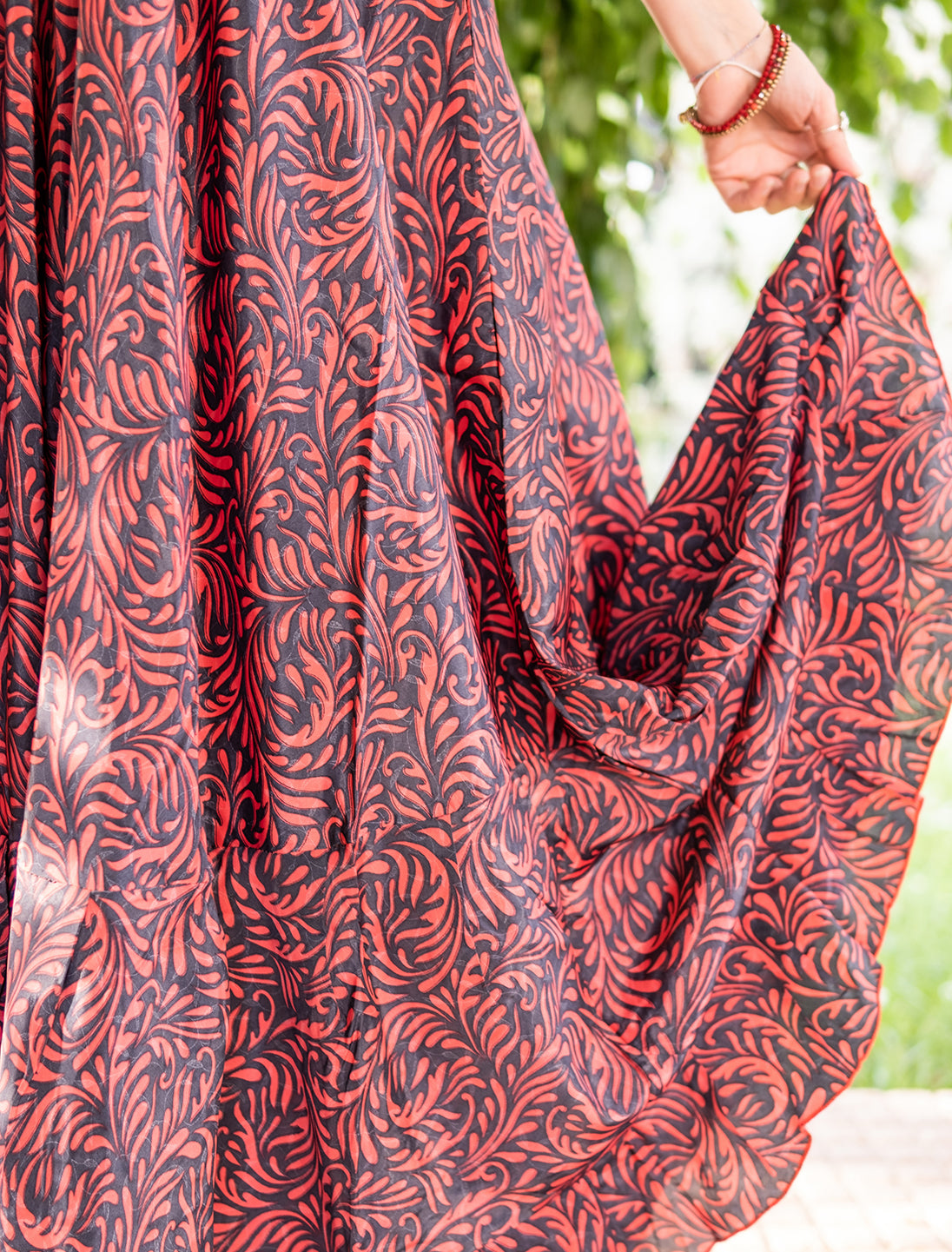 Vestito seta indiana lungo Lali stile romantico - Felce corallo Namastemood