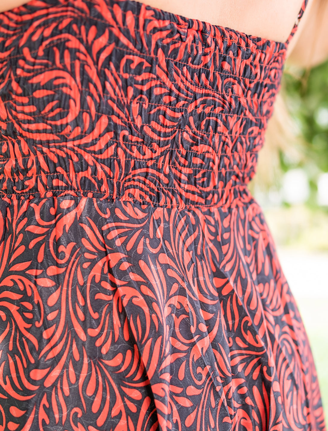 Vestito seta indiana lungo Lali stile romantico - Felce corallo Namastemood