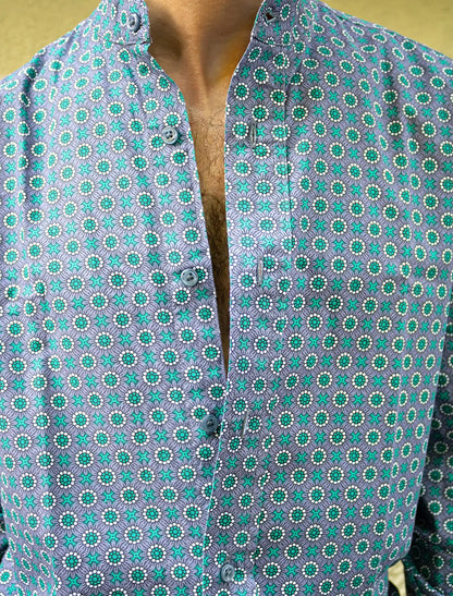 Camicia uomo coreana Kirtan - Gerbera grigio turchese Namastemood