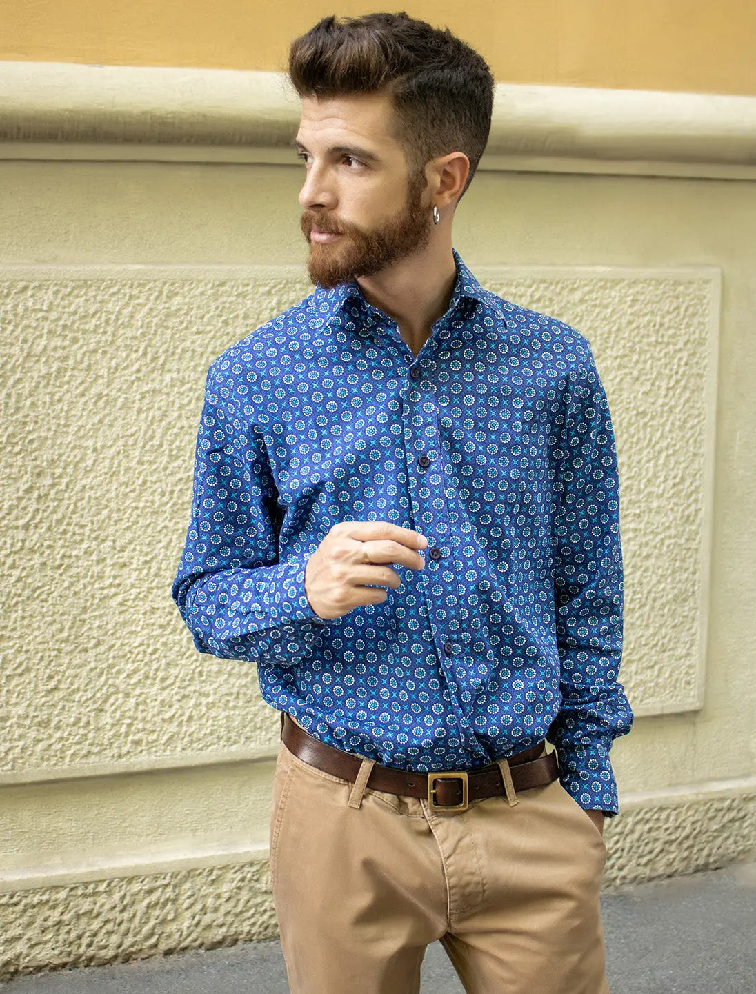 Camicia uomo etnica Eshwar - Gerbera blu celeste Namastemood