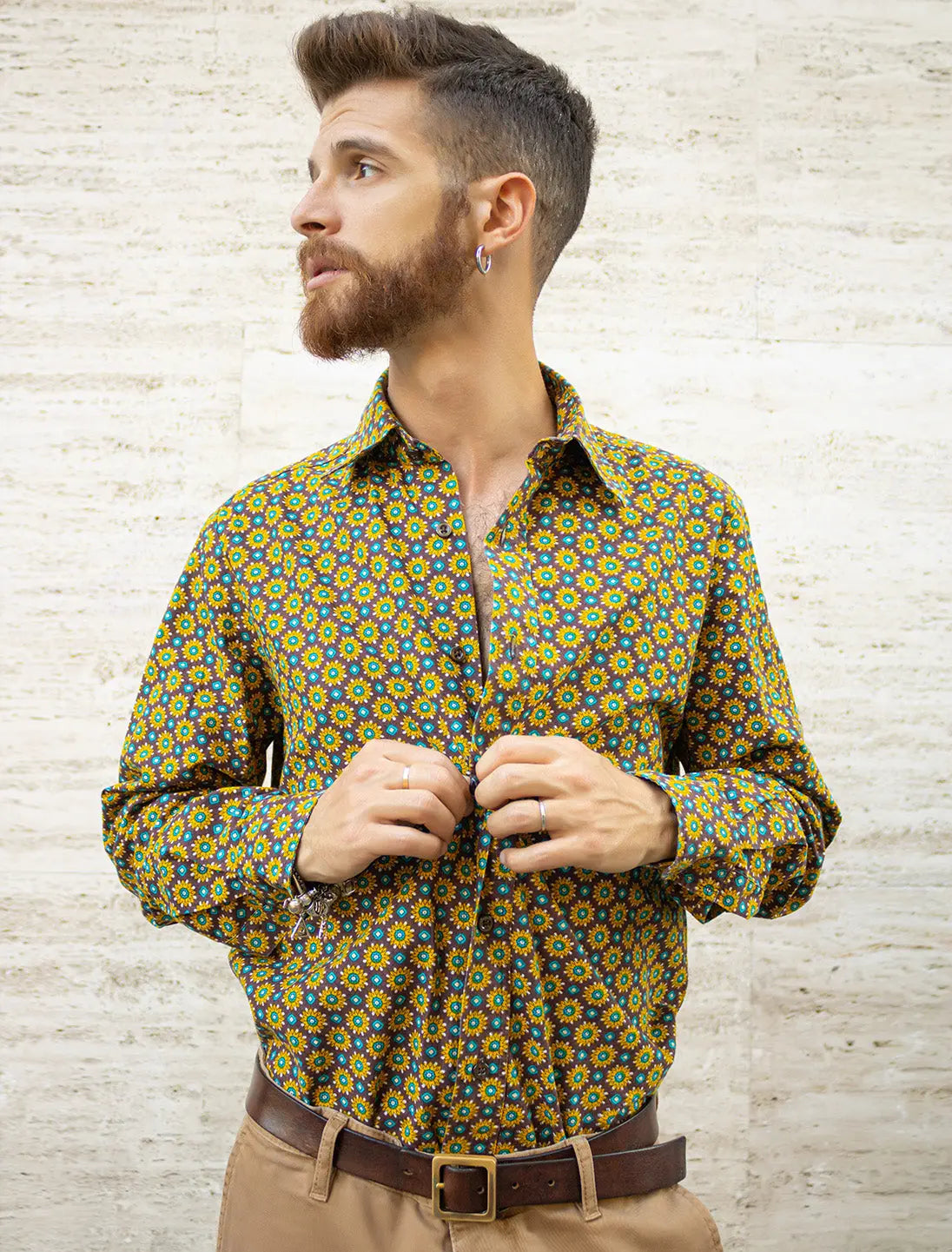 Camicia uomo etnica Eshwar - Marrone girasoli Namastemood