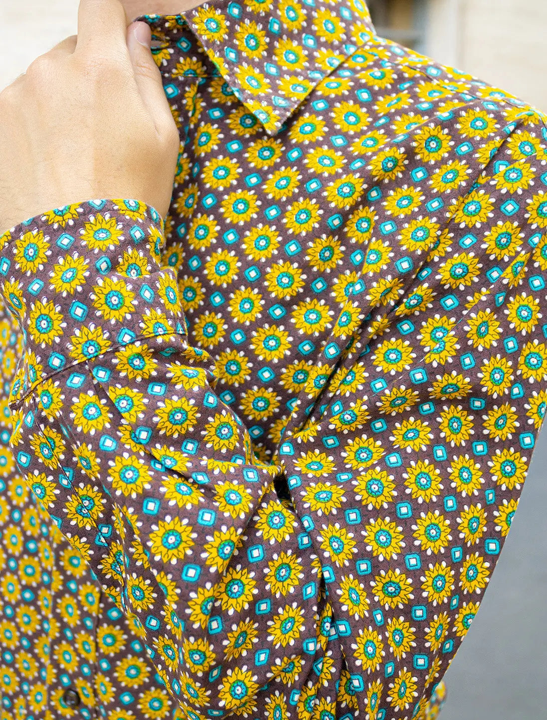 Camicia uomo etnica Eshwar - Marrone girasoli Namastemood