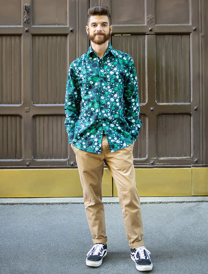 Camicia uomo etnica Eshwar - Panda verde scuro Namastemood