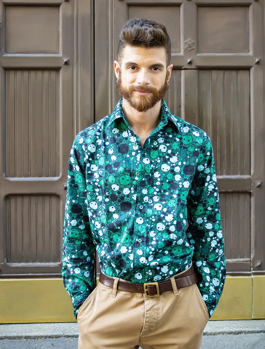 Camicia uomo etnica Eshwar - Panda verde scuro Namastemood