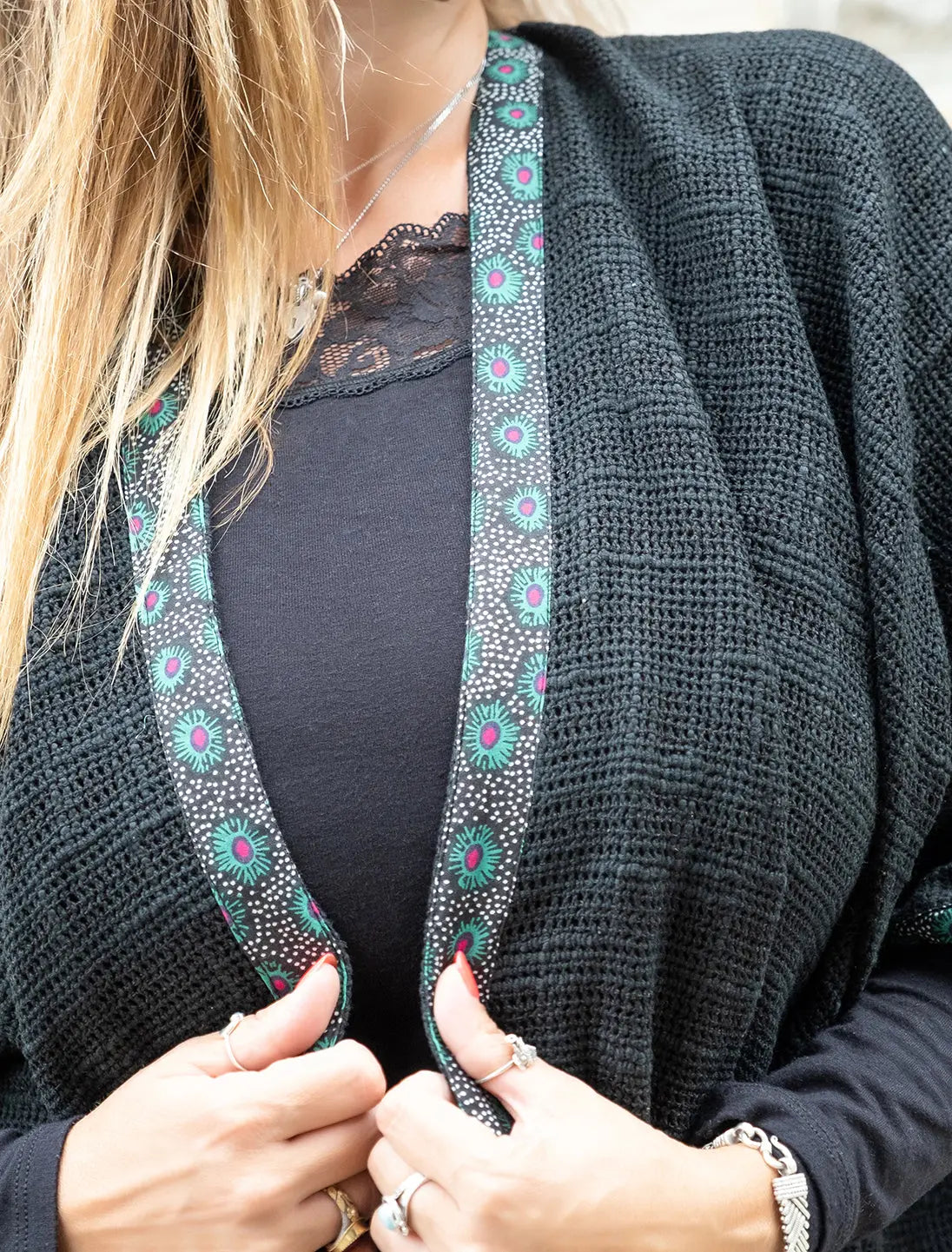 Cardigan lungo donna Komal - Nero Namastemood