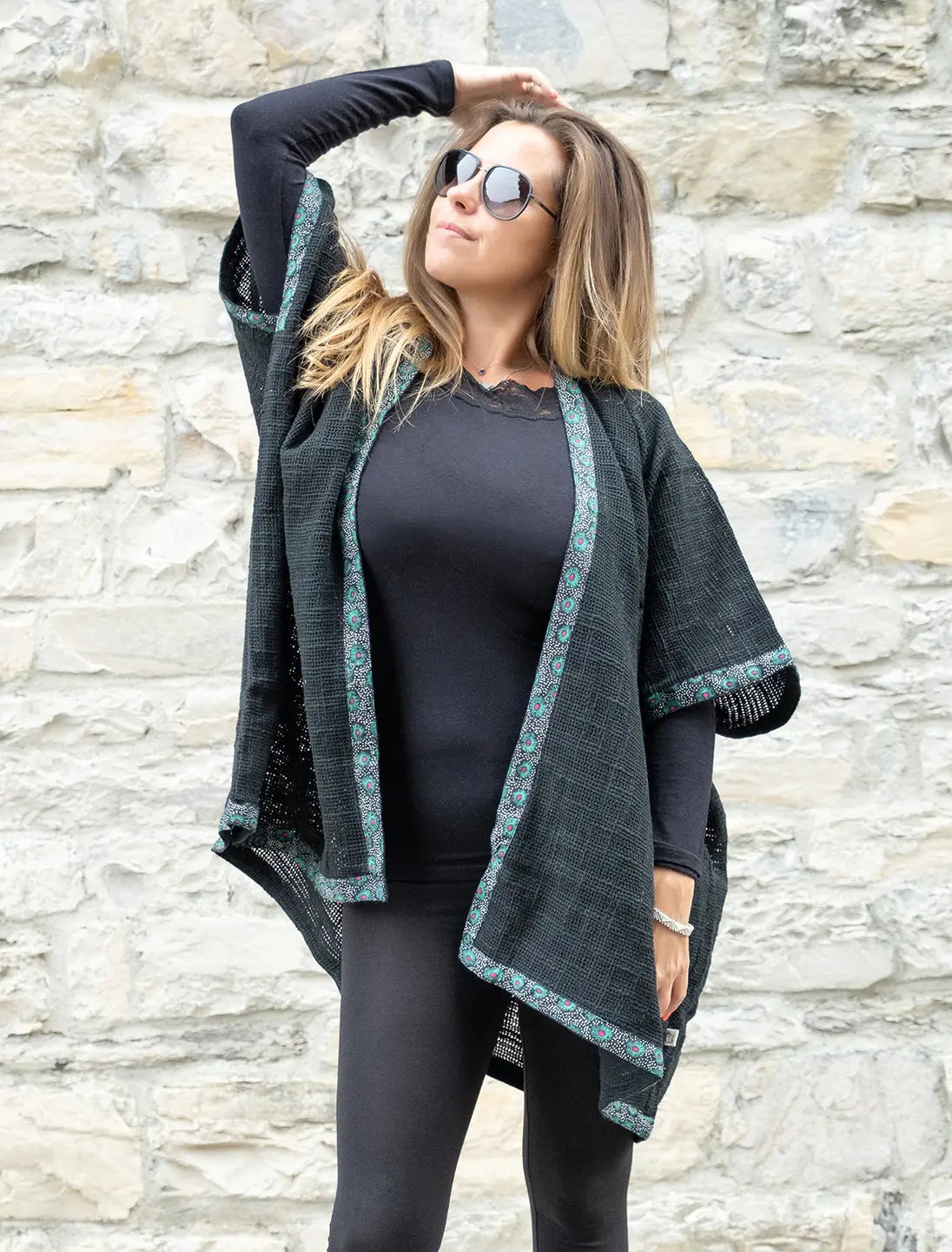 Cardigan lungo donna Komal - Nero Namastemood
