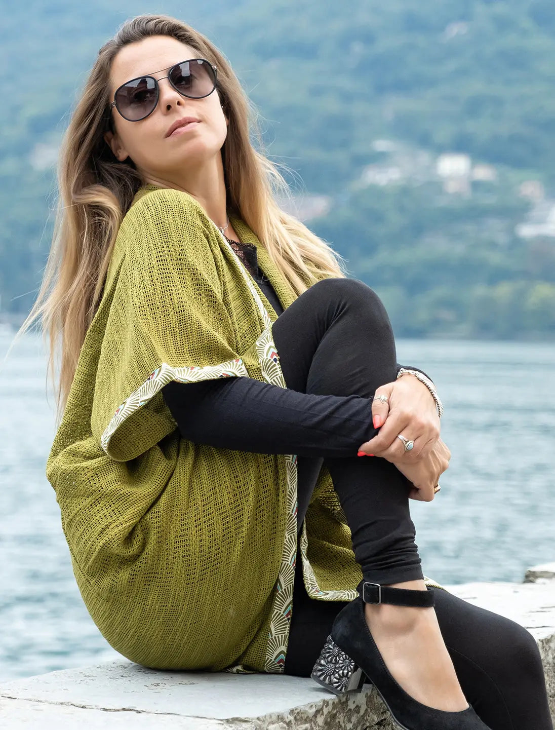 Cardigan lungo donna Komal - Verde Lime Namastemood