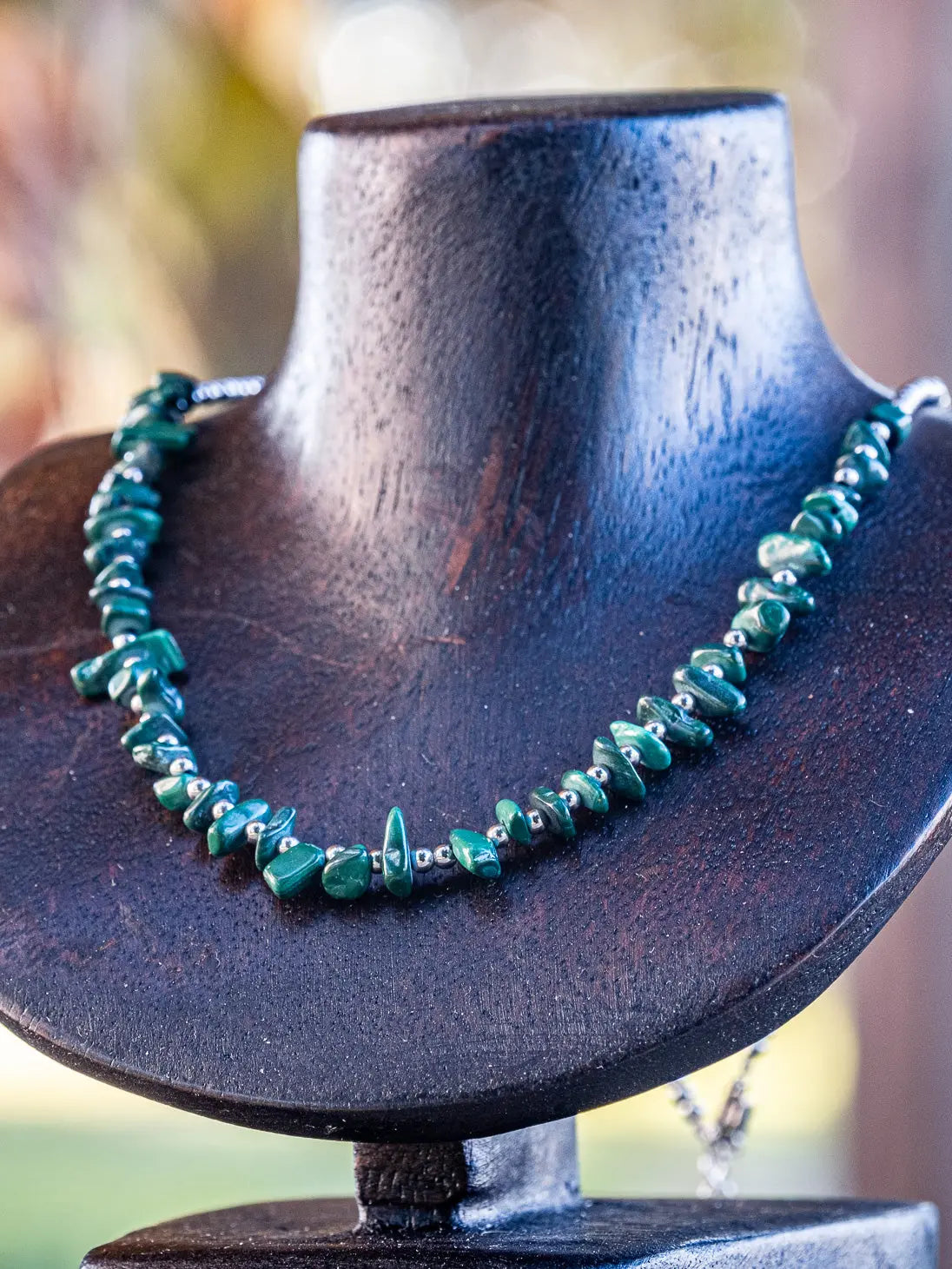 Collana corta regolabile Malachite grezza ed ematite Namastemood