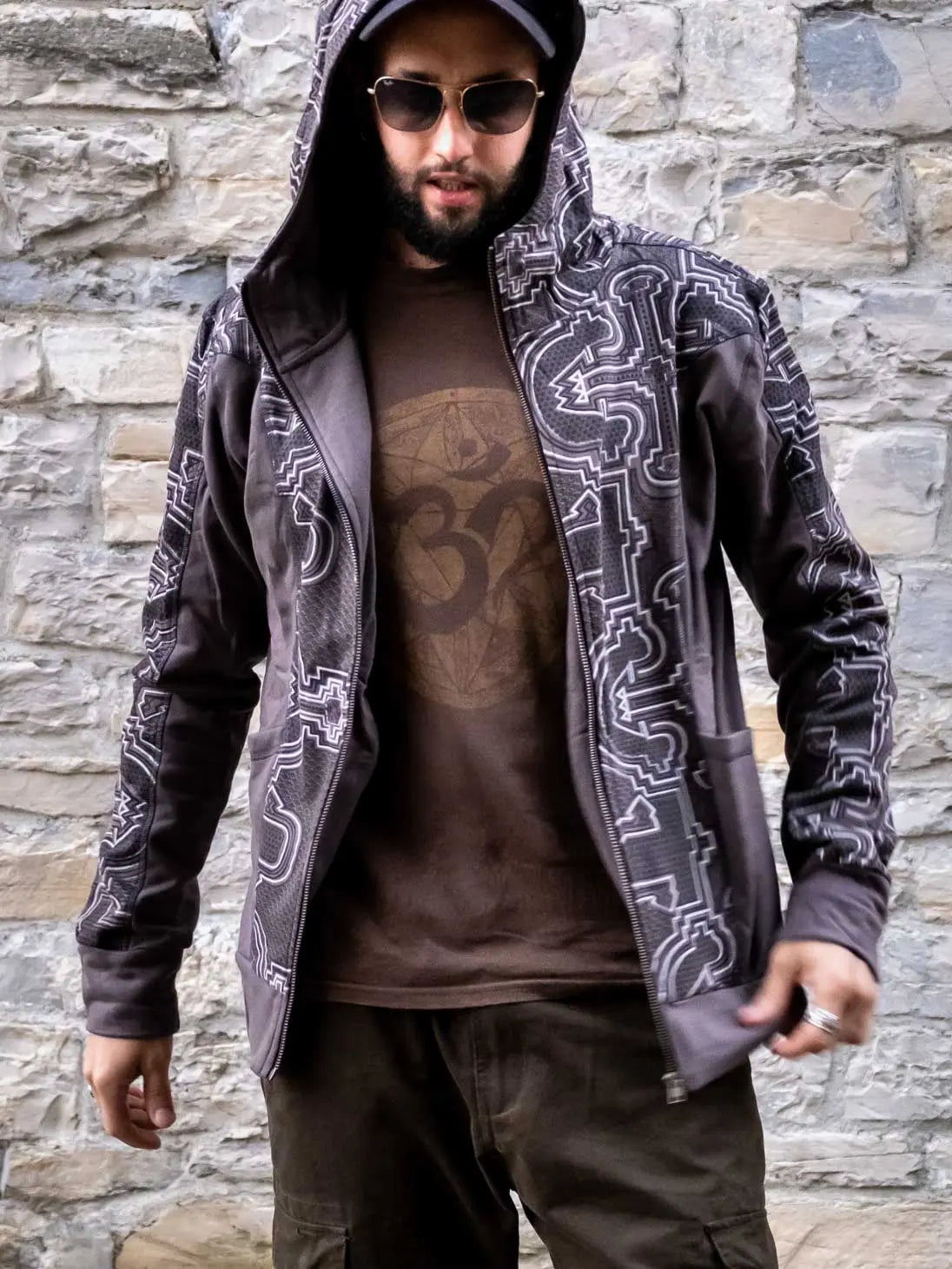 Felpa uomo Nandish con zip e cappuccio - Grigio bianco Namastemood