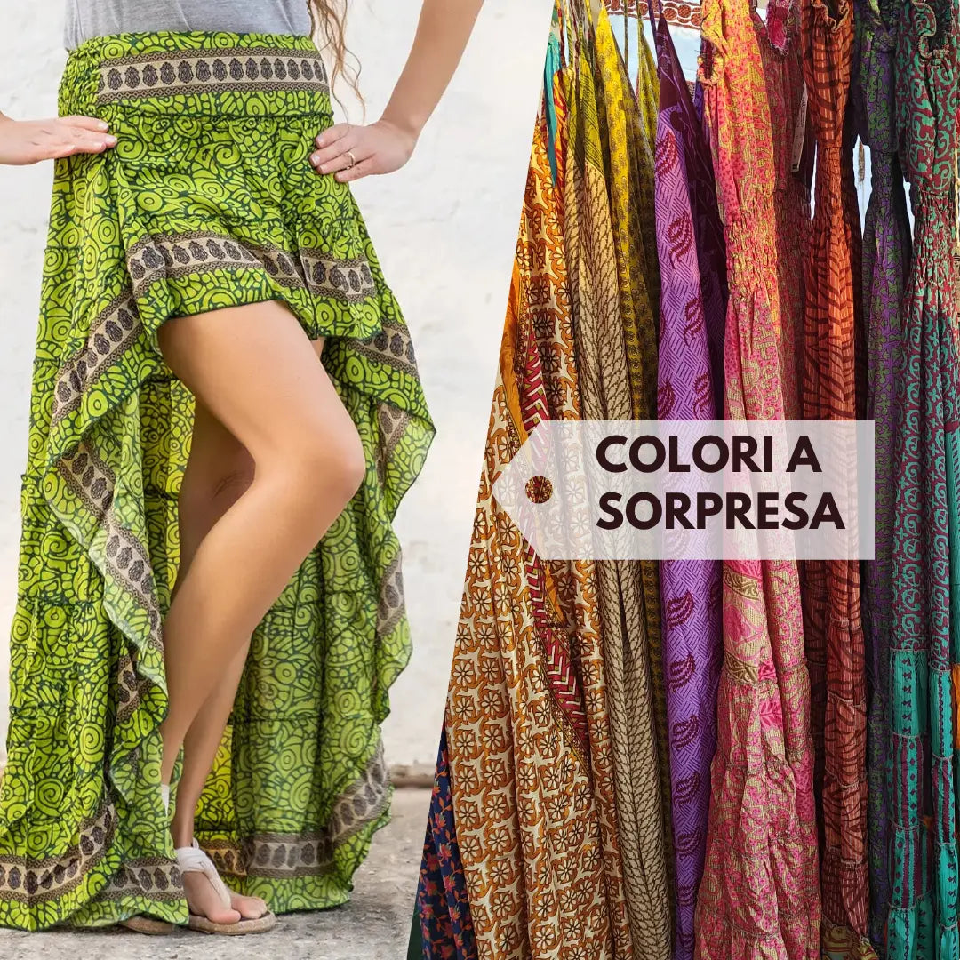 Gonna corta davanti e lunga dietro Rupali in seta indiana - Colori a sorpresa Namastemood