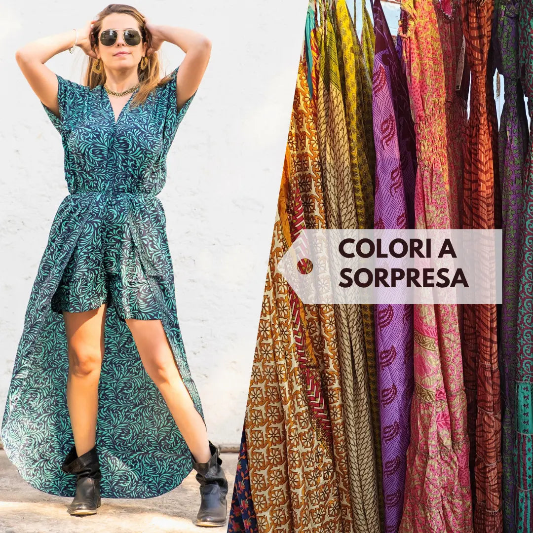 Jumpsuit Kokila corto davanti lungo dietro in seta indiana - Colori a sorpresa Namastemood