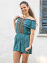 Jumpsuit corto Nutan in seta indiana con manichine a sbuffo ed elastico in vita - Spirale celeste Namastemood