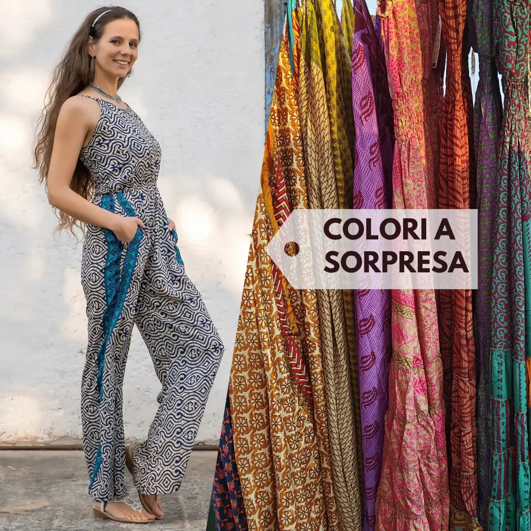 Jumpsuit lungo Tulasi a canottiera e pantalone in seta indiana  - Colori a sorpresa Namastemood