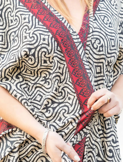 Kimono donna lungo Mohini in seta indiana - Picche nero Namastemood