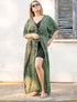 Kimono donna lungo Mohini in seta indiana - Felce marrone verde Namastemood