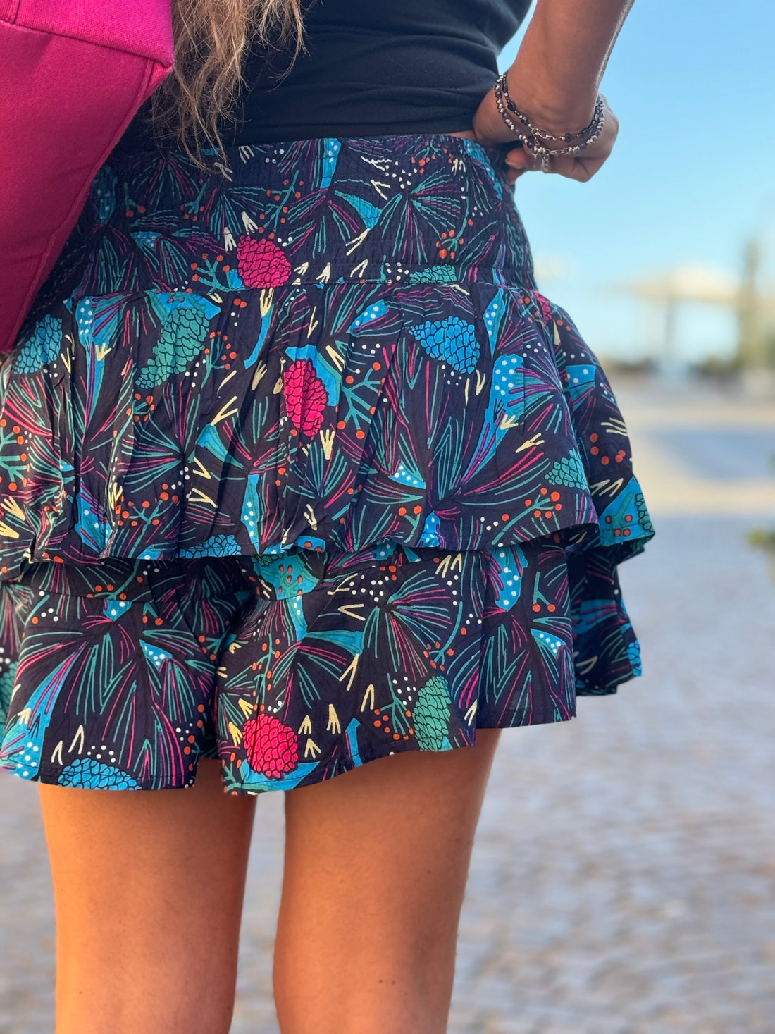 Pantalón corto con volantes Alka - Azul claro fucsia azul bosque