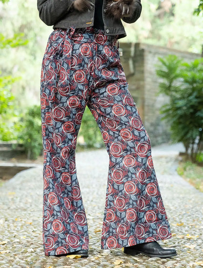 Pantalone donna anni 70 Sangita - Fiore spirale rosso Namastemood