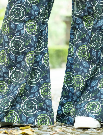 Pantalone donna anni 70 Sangita - Fiore spirale verde militare Namastemood