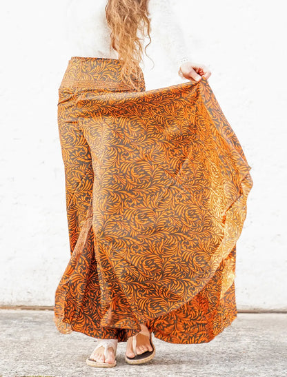 Pantalone lungo donna Uttara ampio in seta indiana - Felce arancio Namastemood