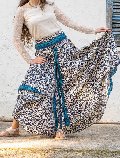 Pantalone lungo donna Uttara ampio in seta indiana - Picche blu Namastemood