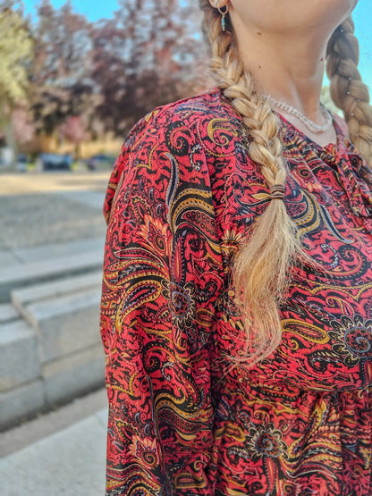 Vestito corto e maniche lunghe Shilpa in seta indiana - Misto fiori rosso Namastemood