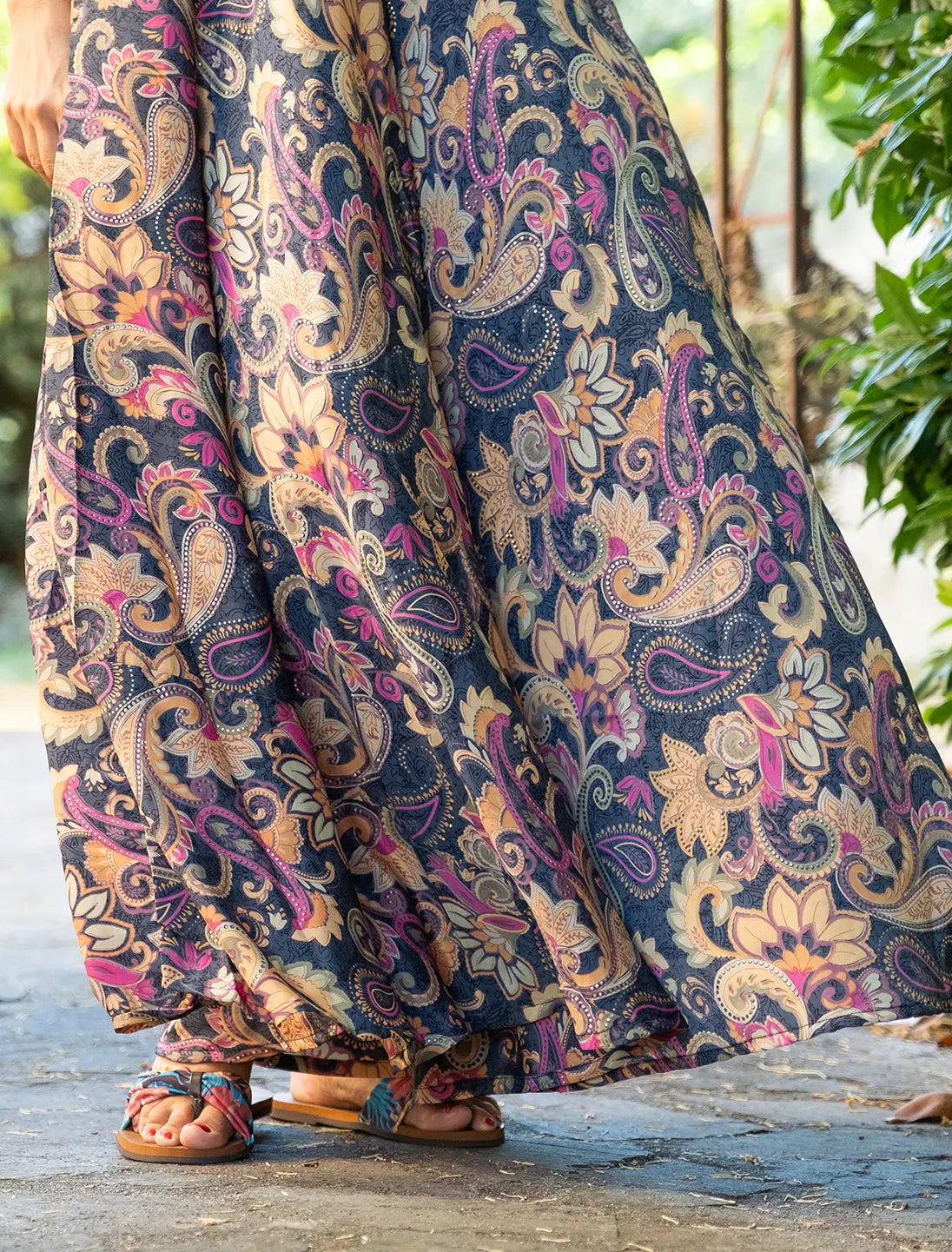 Vestito lungo Daya corpetto stile antico - Giallo fucsia oro Namastemood