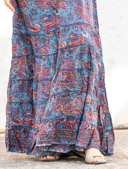 Vestito lungo Ela in seta indiana con spalline elastiche - Misto fiori viola Namastemood