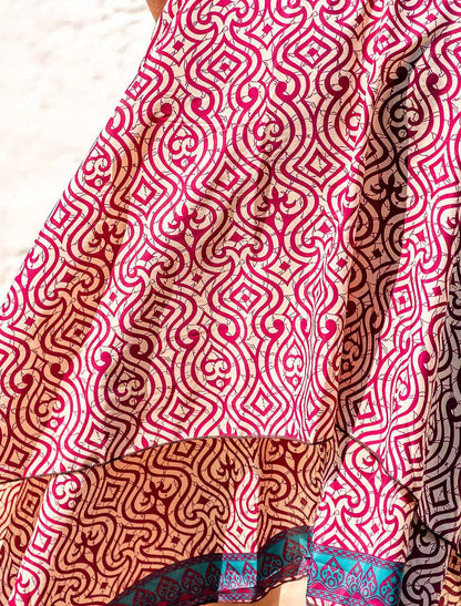 Vestito lungo Vallika in seta indiana con spacco - Picche fucsia Namastemood