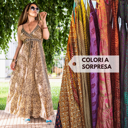 Vestito seta indiana lungo Lali romantico - Colori a sorpresa
