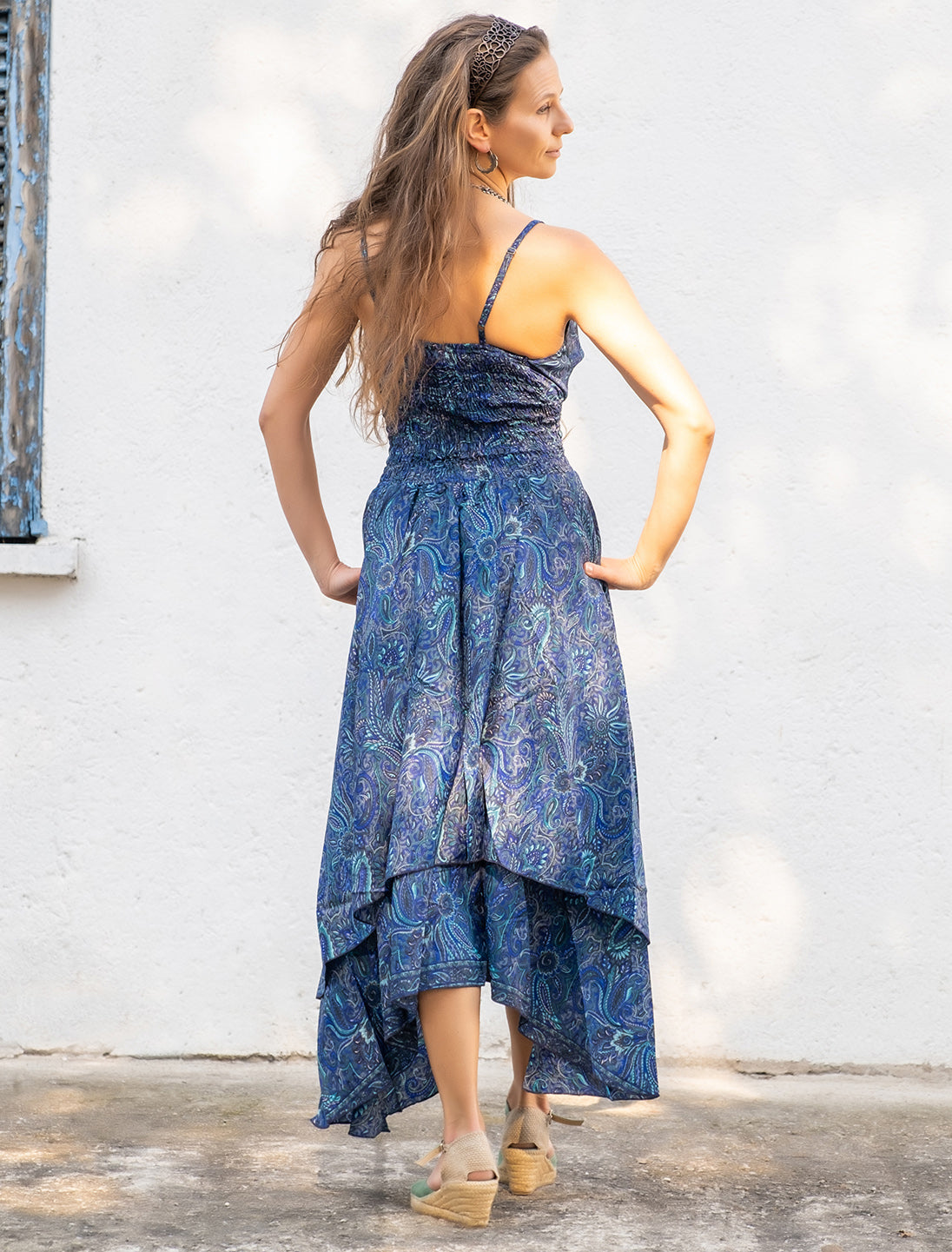 Indian silk Vallika long dress with slit - Fuchsia Spades